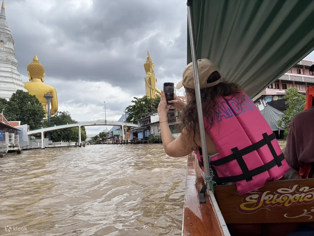 The canal ride approaching Wat Paknam, with the Big Buddha coming into view