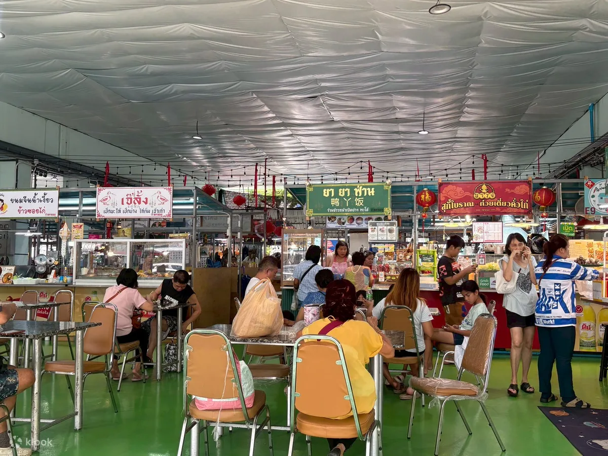Inside the food hall at Talat Phlu market