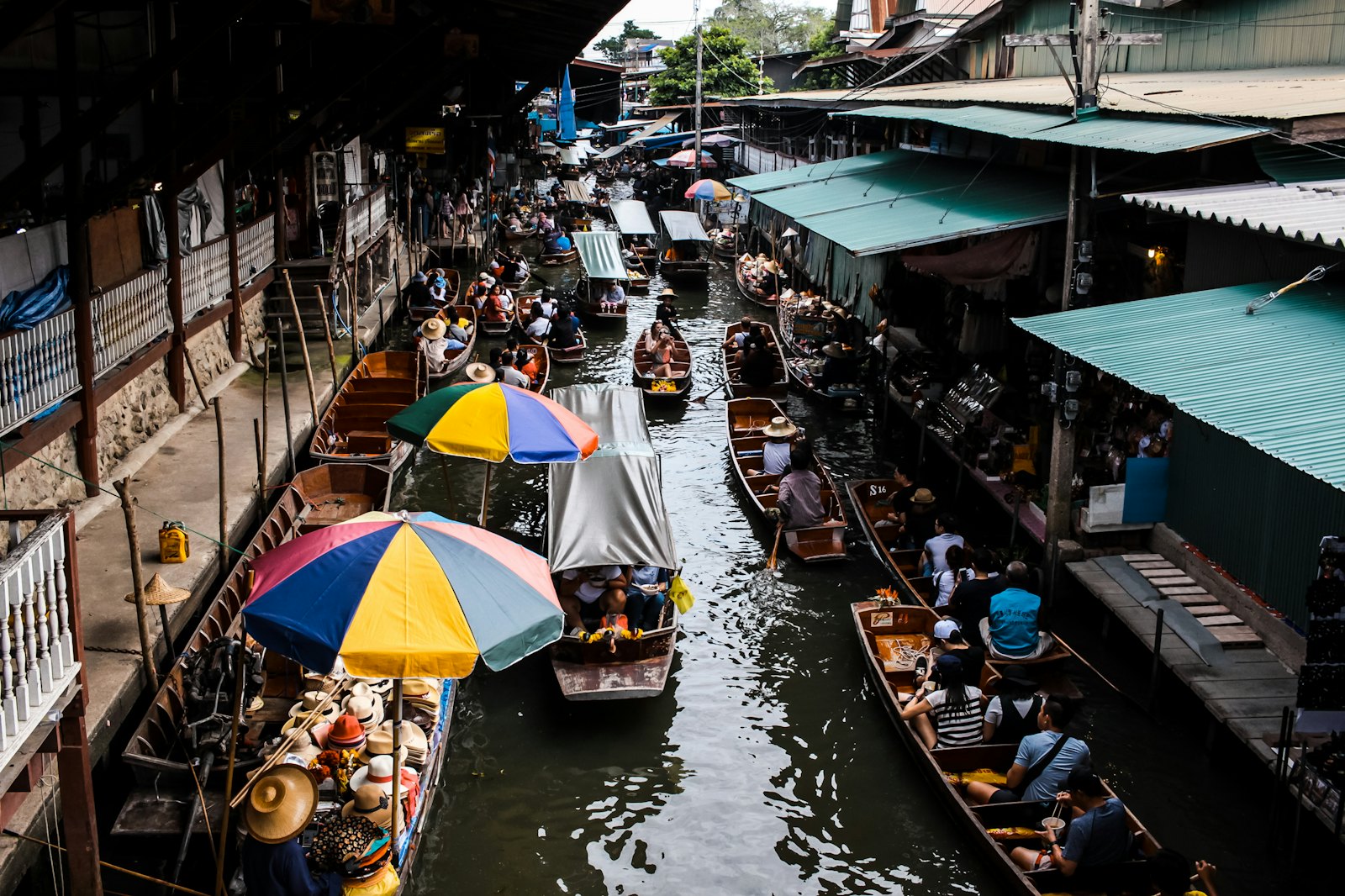 Boats loaded with produce at a Thai floating market