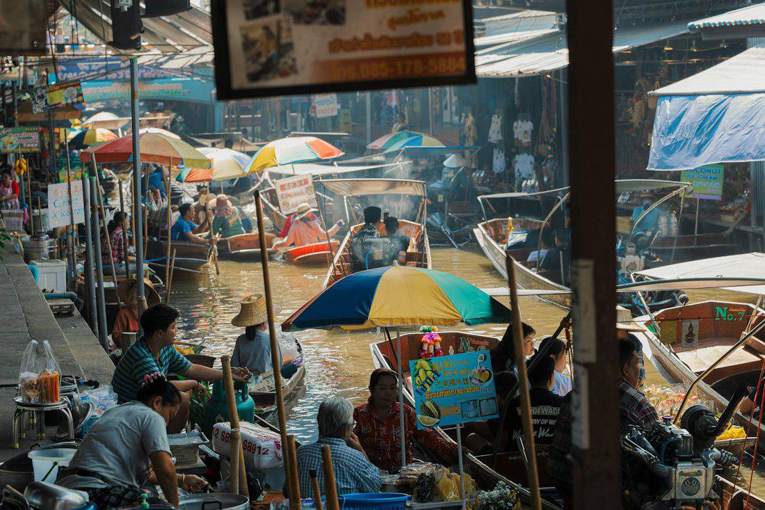 Canal market scene at Taling Chan near Bangkok