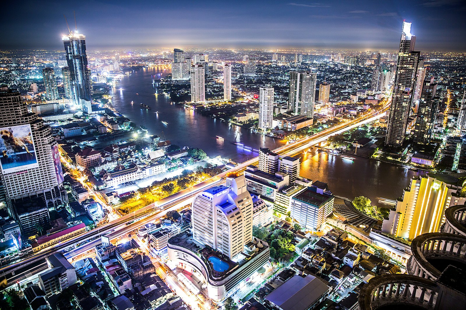 Bangkok city lights seen from above at night