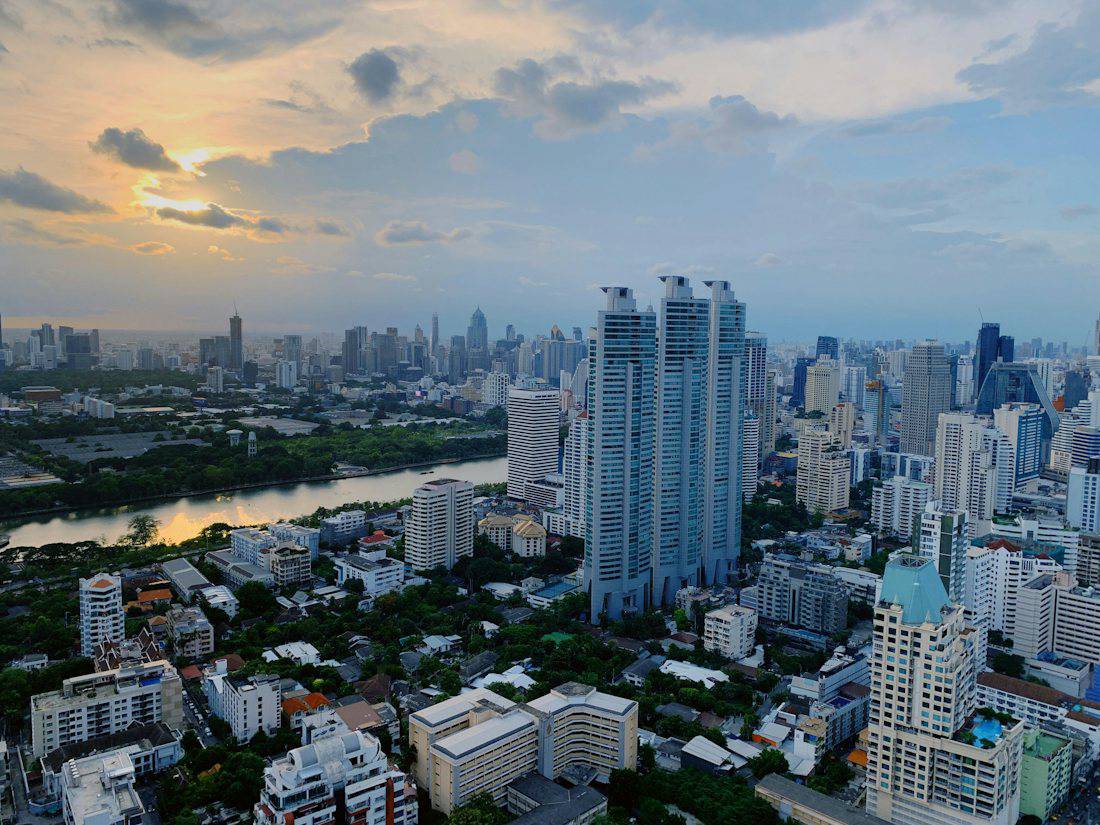 Hotel and condo towers in a green part of Bangkok