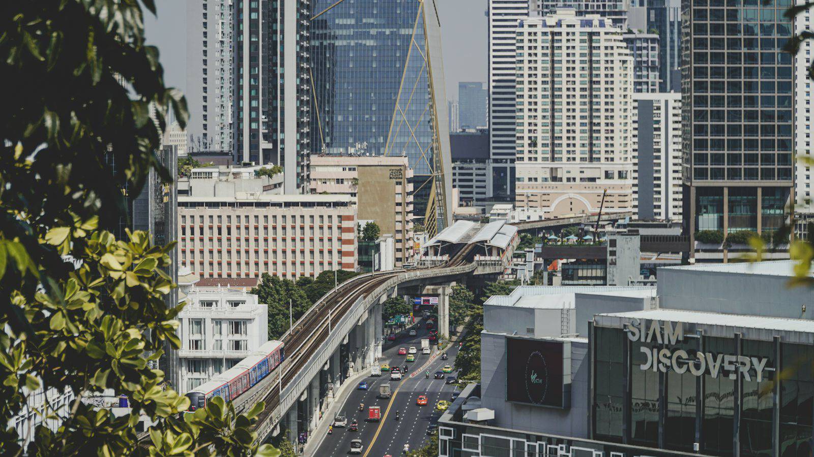 BTS Skytrain line running through the Siam area of Bangkok
